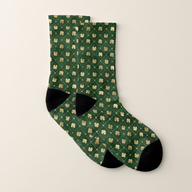 Elegant Green Gold Clover Socks (Pair)