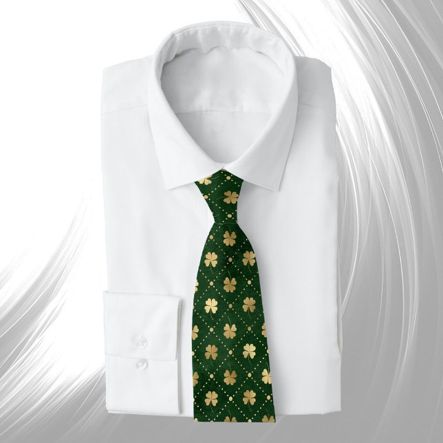 Elegant Green Gold Clover Tie (Creator Uploaded)
