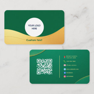 Elegant Green & Gold Custom Business Card with QR
