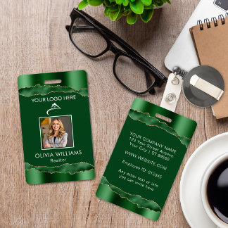 Elegant Green & Gold Custom Employee Photo Company ID Badge