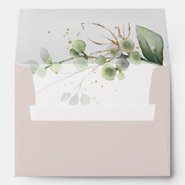 Elegant Green Gold Eucalyptus Blush Pink Wedding   Envelope (Back (Bottom))