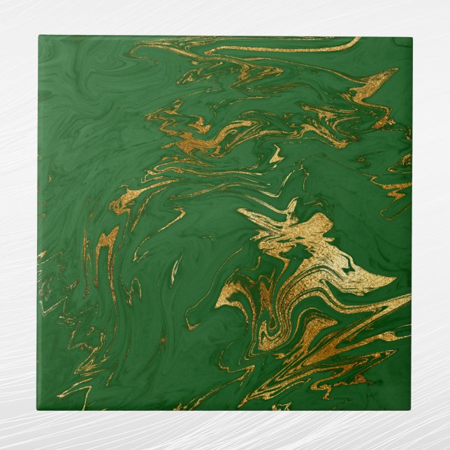 Elegant Green Gold Faux Marble Christmas Tile (Creator Uploaded)