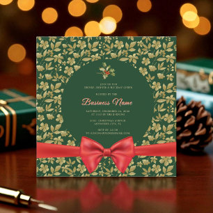 Elegant Green Gold Floral Christmas Business Party Invitation