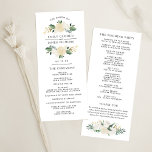 Elegant Green Gold Floral Greenery Wreath Wedding Programme<br><div class="desc">This elegant rustic style wedding ceremony program design features beautiful wreath of neutral watercolor flowers, including painted roses, ranunculus flowers, and leaves in shades of white, cream, gold, green. Perfect for a spring or summer event. Personalise the stylish dark grey text on both sides of the card with your custom...</div>