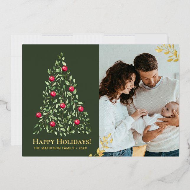 Elegant Green & Gold Foil Botanical Family Photo H (Envelope)