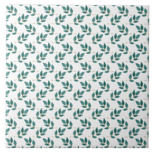 Elegant Green & Gold Foliage paint White Design Tile