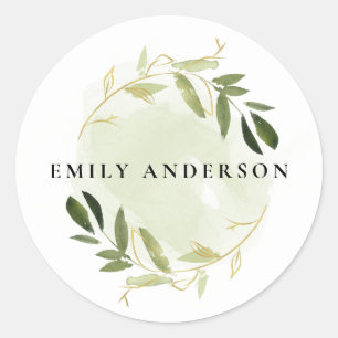 ELEGANT GREEN GOLD FOLIAGE WREATH PROFESSIONAL CLASSIC ROUND STICKER