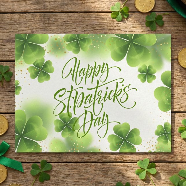 Elegant Green Gold Glitter St Patricks Day Script Postcard (Creator Uploaded)