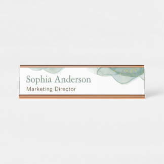 Elegant Green Gold Glitter Watercolor  Desk Name Plate