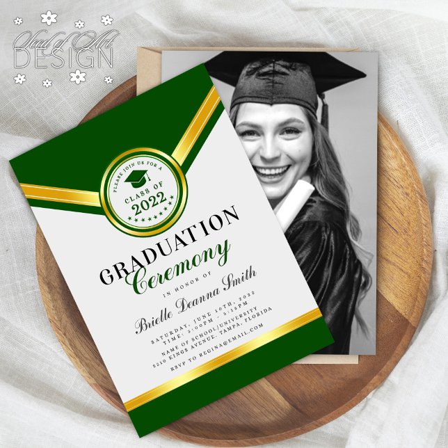 Elegant Green Gold Graduation Ceremony Invitation (Creator Uploaded)