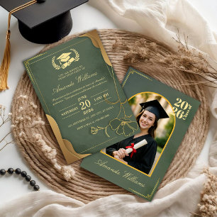 Elegant Green & Gold Graduation Party Invitation