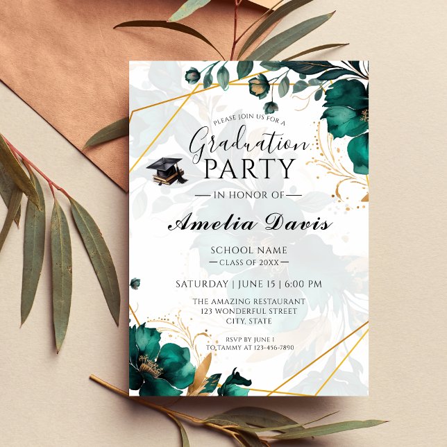 Elegant Green & Gold Graduation Party Invitation  (Creator Uploaded)