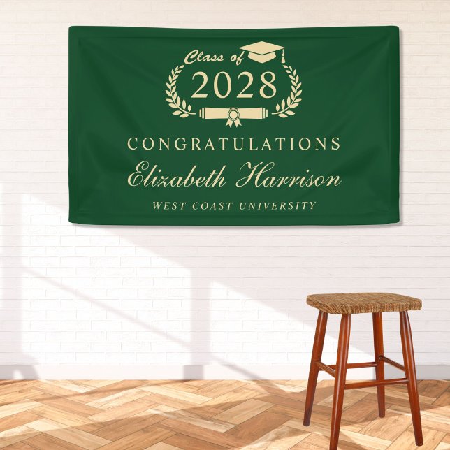 Elegant Green Gold Graduation Party Welcome Banner (Creator Uploaded)