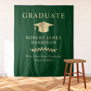 Elegant Green Gold Graduation Party Welcome Tapestry