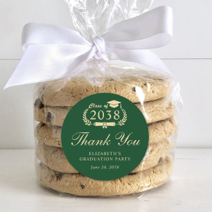 Elegant Green Gold Graduation Thank You Classic Round Sticker