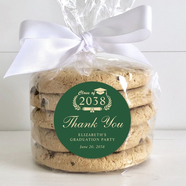 Elegant Green Gold Graduation Thank You Classic Round Sticker (Creator Uploaded)