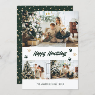Elegant Green Gold Happy Howlidays Photo Holiday Card