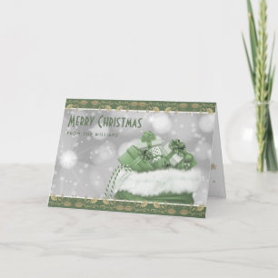 Elegant Green Gold Holly Christmas Presents Holiday Card