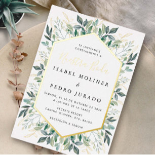 Elegant Green Gold Leaves Nuestra Boda Wedding
