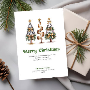 Elegant Green Gold Leopard Christmas Tree Greeting Holiday Card