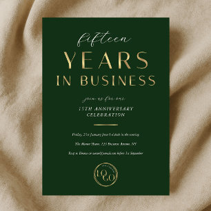 Elegant Green & Gold Logo Business Anniversary Invitation