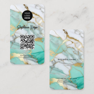 Elegant Green Gold Marble Logo & QR Code Modern Business Card