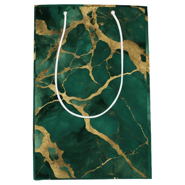 Elegant Green Gold Marble Medium Gift Bag (Front)