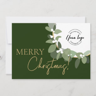 Elegant Green gold Merry Christmas Company Logo  Holiday Card