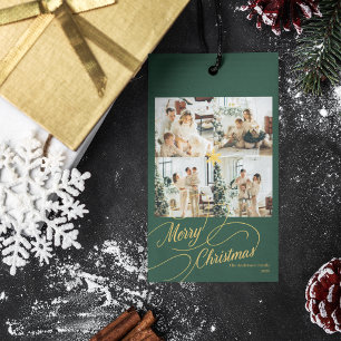 Elegant Green & Gold Merry Christmas Photo - Gift Tags