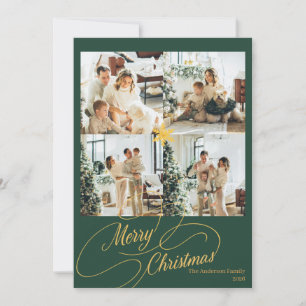 Elegant Green & Gold Merry Christmas Photo -  Holiday Card