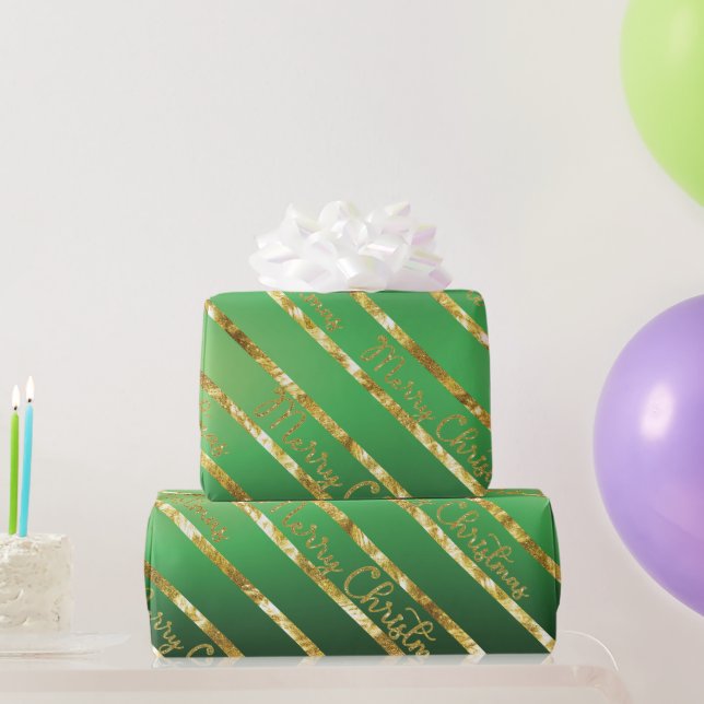 Elegant Green Gold Merry Christmas Wrapping Paper (Party Gifts)
