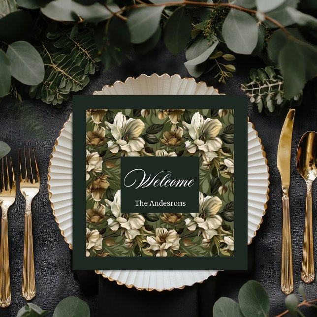 Elegant Green Gold Napkins Personalised Tableware (Shabby Chic Napkins Sage Green Gold Botanical Set)
