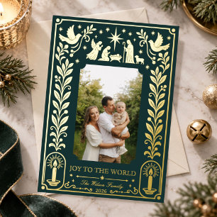 Elegant Green Gold Nativity Joy to the World