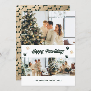 Elegant Green Gold Photo Happy Pawlidays Card