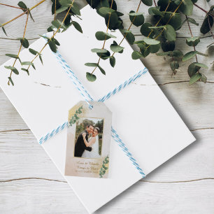 Elegant Green & Gold Photo Wedding  Gift Tags