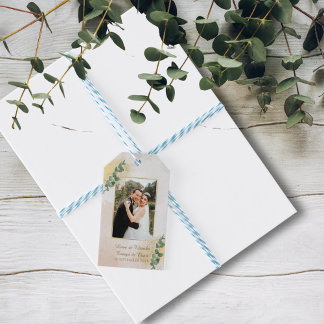 Elegant Green & Gold Photo Wedding  Gift Tags