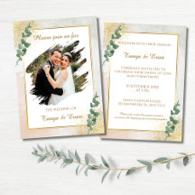 Elegant Green & Gold Photo Wedding Invitation