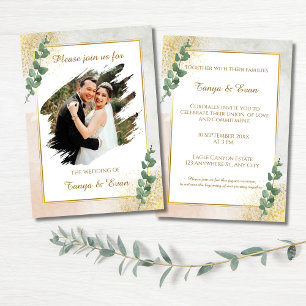 Elegant Green & Gold Photo Wedding Invitation