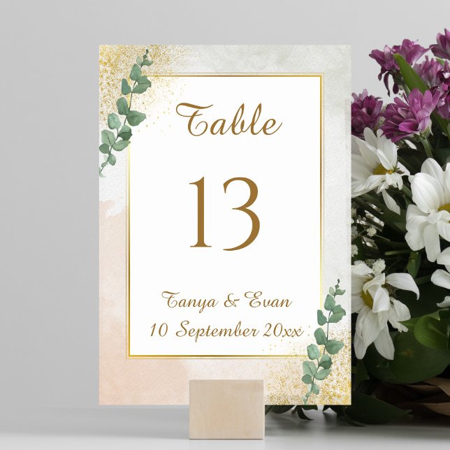 Elegant Green & Gold Photo Wedding Table Number  (Elegant Green & Gold Photo Wedding Table Number (front))