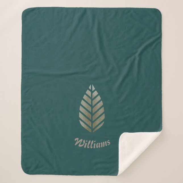 Elegant Green Gold Pine Personalised Sherpa Blanket (Front)