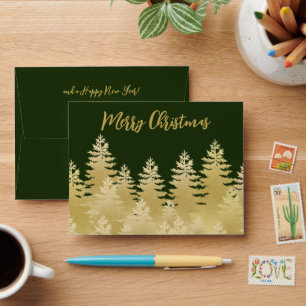 Elegant Green Gold Pines Employee Gift Card Envelope