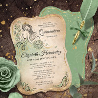 Elegant Green Gold Princess Quinceanera Birthday