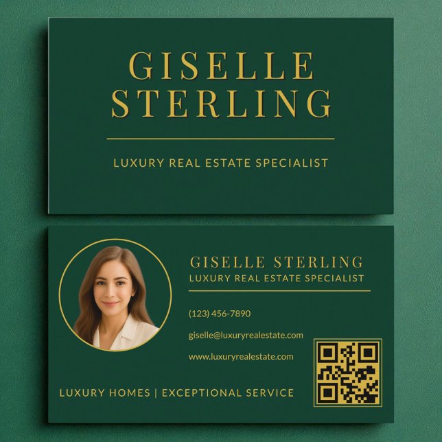 Elegant Green Gold Real Estate Agent QR Code Business Card (Creator Uploaded)