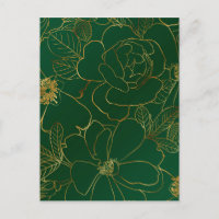 Elegant Green Gold Roses Floral Line Drawing