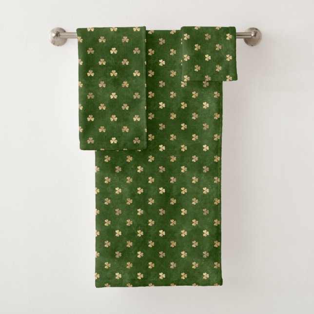 Elegant Green Gold Shamrock Bath Towel Set (Insitu)