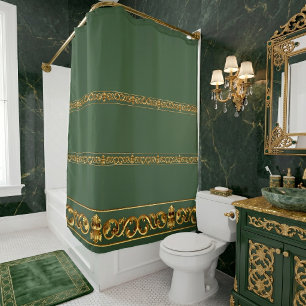 Elegant Green & Gold Shower Curtain
