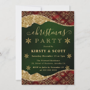 Elegant Green & Gold Snowflake Christmas Party Invitation