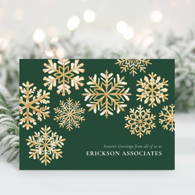 Elegant Green Gold Snowflake Corporate Business Holiday Card (Creator Uploaded)