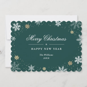 Elegant Green Gold Snowflake Holiday Card