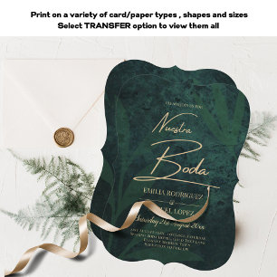 Elegant Green Gold Spanish BODA QR Code RSVP   Invitation